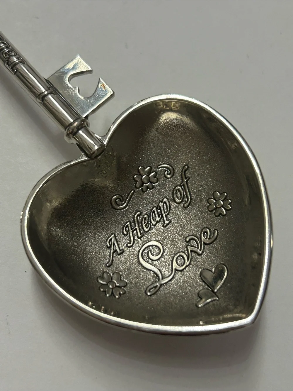 Heart Shaped Measuring Spoons Metal Silver Tone GANZ Engraved Set of Four Keys